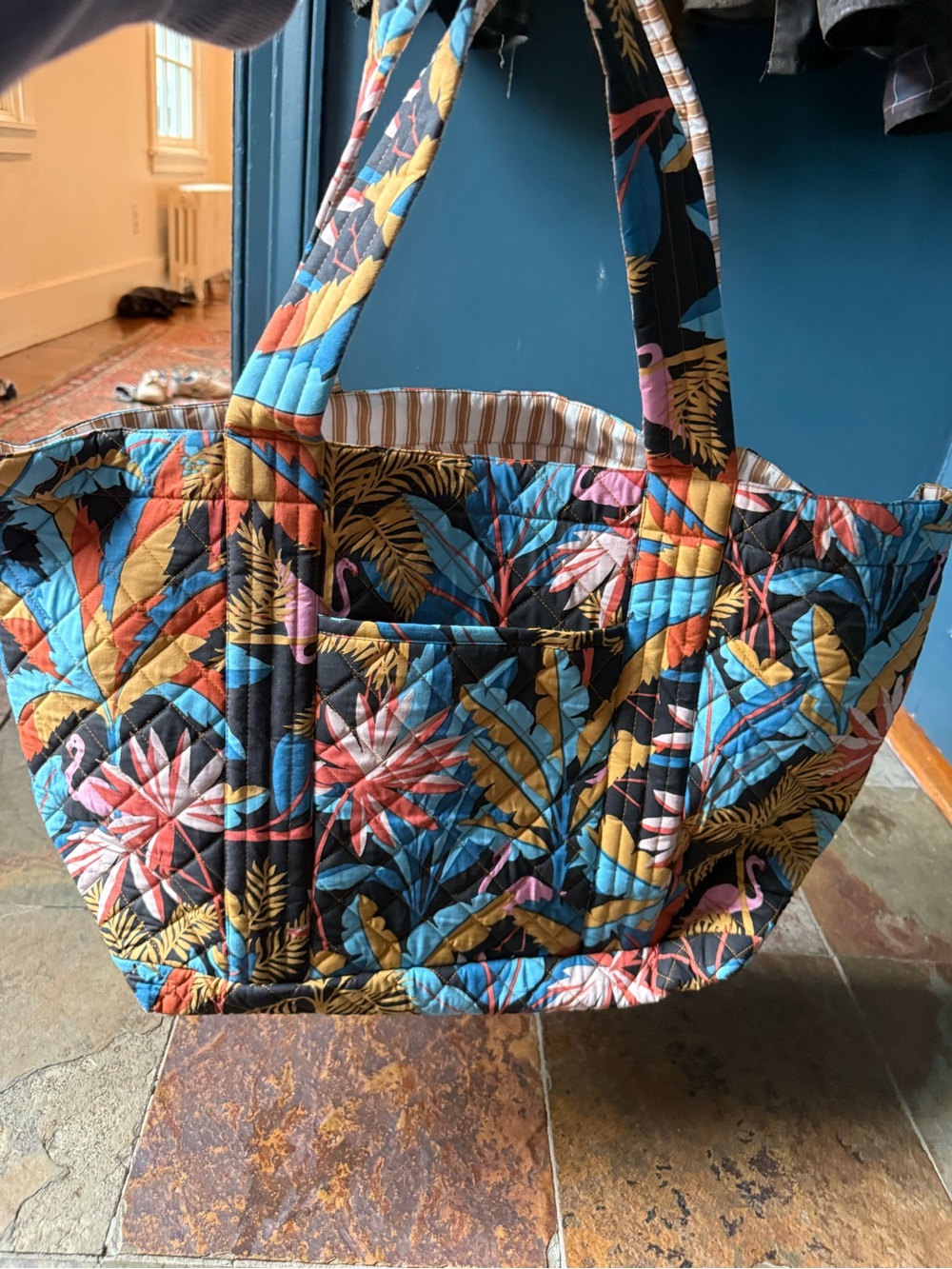 Quilted Tropical Print Tote Bag - Multi-Color